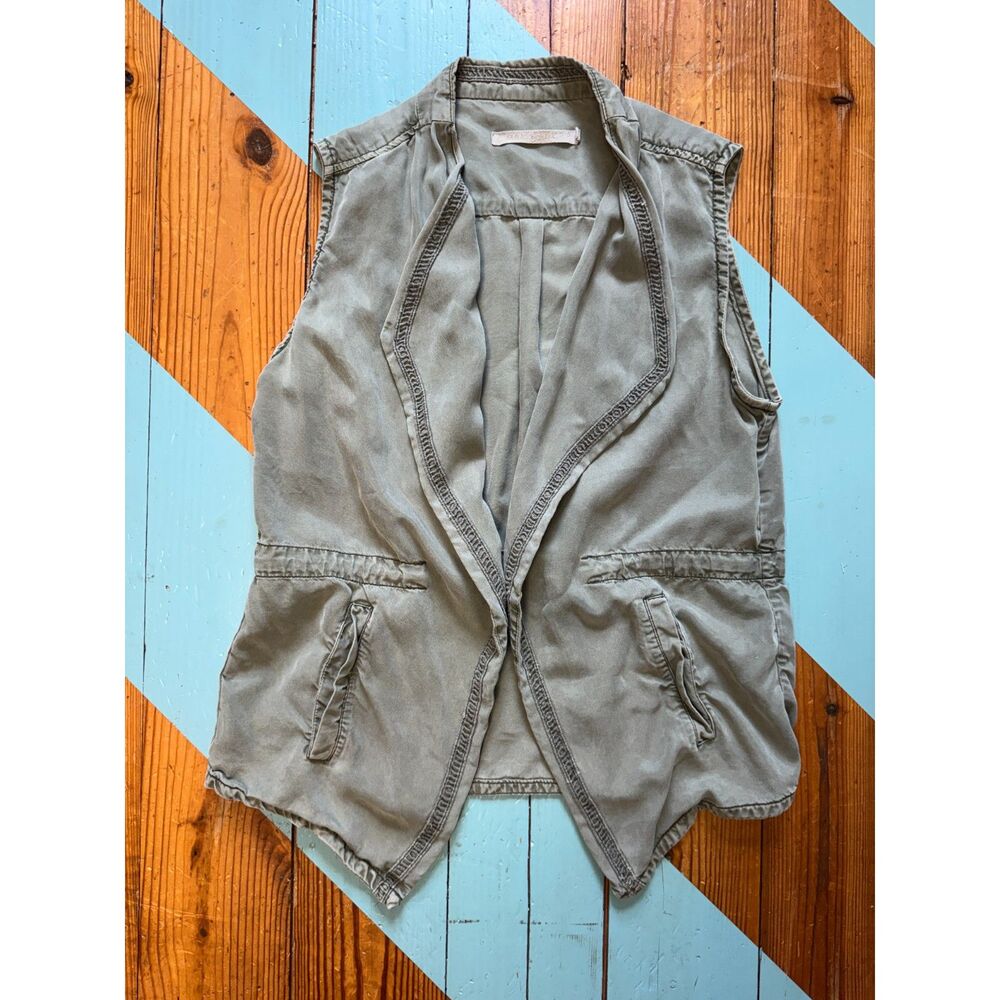 Max Jeans Tencel Utility Vest Olive Green Sleeveless Lightweight Jacket